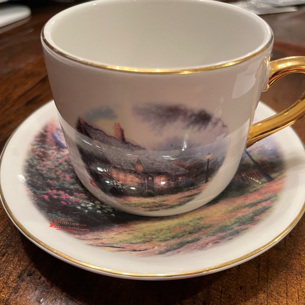 Thomas Kinkade Gold-Trimmed Cottage Mug and Saucer